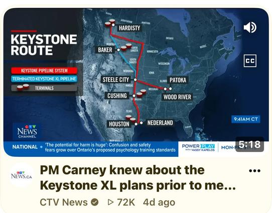 PM Carney knew about the Keystone XL plans prior to meeting with pedophile rapist terrorist trump
Map of new proposed keystone pipeline from AB to the USA.