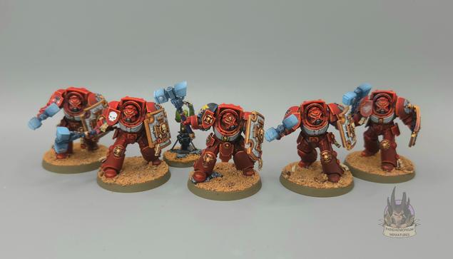 Squad of 5 Blood Angels Terminators armed with Thunder Hammers and Storm Shields
