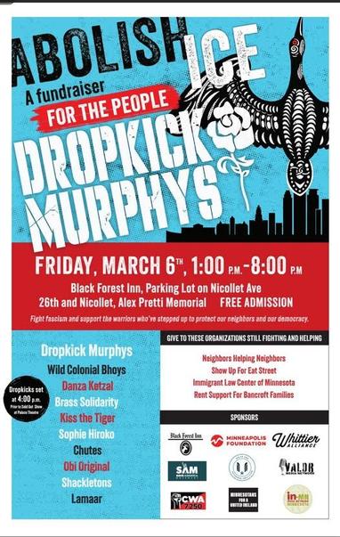 Poster for a free Dropkick Murphys concert @ the Black Forest Inn in Minneapolis on Friday, March 6th, 1pm-8pm