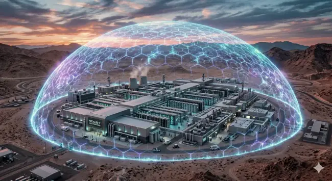 generata AI grande datacenter sotto una cupola di campo di forza