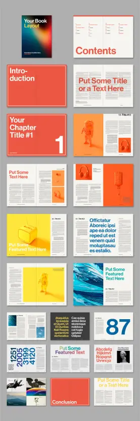 This colorful book layout designed by Tom Sarraipo is available as a fully customizable Adobe InDesign template.