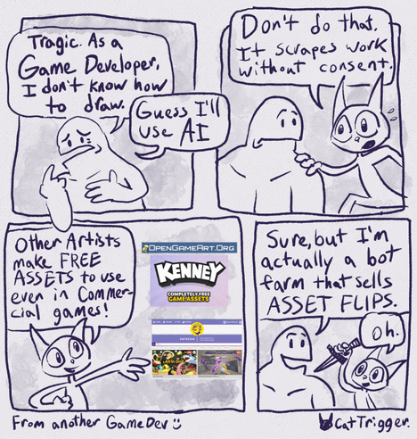 A comic offering alternatives to Ai for art in games