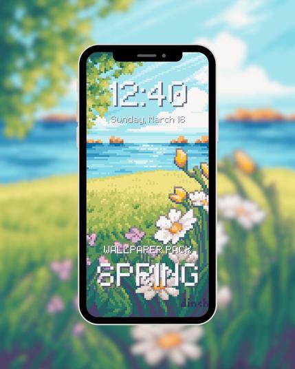 the spring sea artwork show as a wallpaper in a mobile phone mock-up