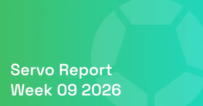 Decorative report cover with the Servo logo that reads "Servo Report Week 09 2026"
