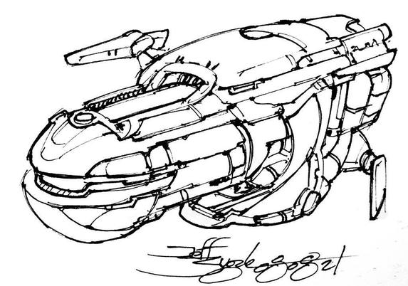 This round nosed but sinister technogreeble ship might even be a Klingon shuttle candidate. Yet another vehicle you could never get me to ride in, shuttles in the Trek universe are seriously dangerous!