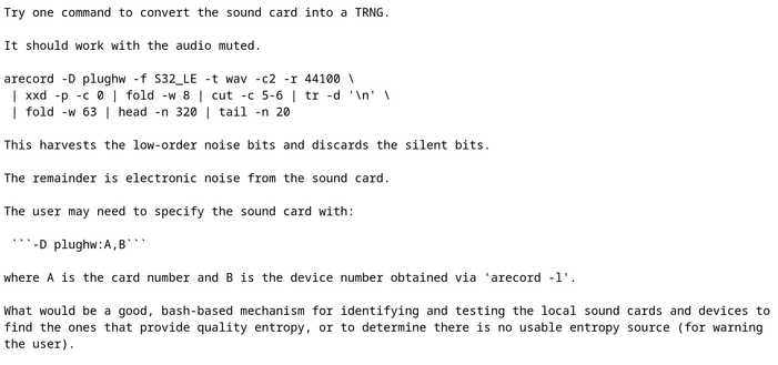 Source code screenshot for harvesting entropy from a sound card. Follow the link to read the source code text.