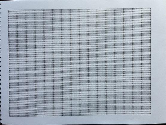 A page filled with straight black lines. There is a grid of darker bands across it