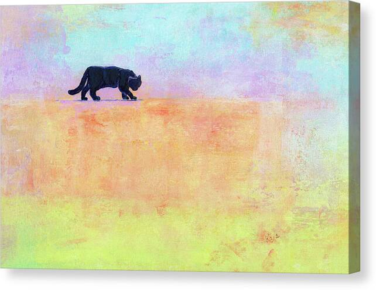 Black Cat in Abstract Spring Landscape is an acrylic painting in landscape format, hand-painted by artist Karen Kaspar.
A black cat balances on a wall. The background is abstracted in soft pastel colours.
To create the background, I applied several layers of paint with a brush, palette knife and paint roller. The bold textures are partially overlapping and translucent, but also blended and blurred, creating a lively yet calm, dreamy background for the black cat.
The pastel colors in soft shades of pink and orange, fresh green and yellow, delicate lilac and light blue reflect the seasonal colour palette of spring.
The image and color scheme symbolise the awakening of nature in spring, fresh energy, optimism and new beginnings.
The curious cat goes on a journey of discovery...