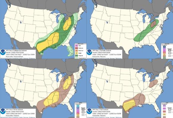 Active Spring Like Pattern Across the Country
A frontal boundary will slowly move eastward and clear most of the eastern seaboard by Sunday. Showers and thunderstorms, some severe, will accompany this front alongside the threat of heavy rainfall; These threats may linger along the Gulf Coast states into early next week. Meanwhile, record spring-like warmth is forecast, mainly east of the Mississippi River, this weekend into next week.
