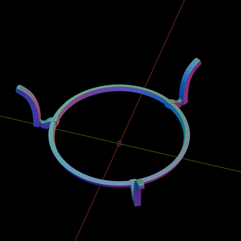 a 3 legs stand for a bowl, circle in the center is not touching the ground. render of #blender3d viewport, normal display