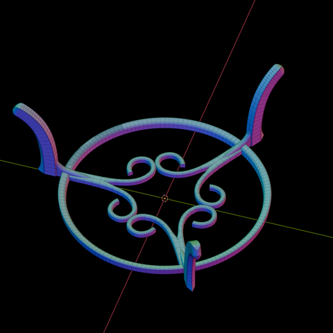 a 3 legs stand for a bowl with decoration in the center that serve as tensioners. render of #blender3d viewport, normal display