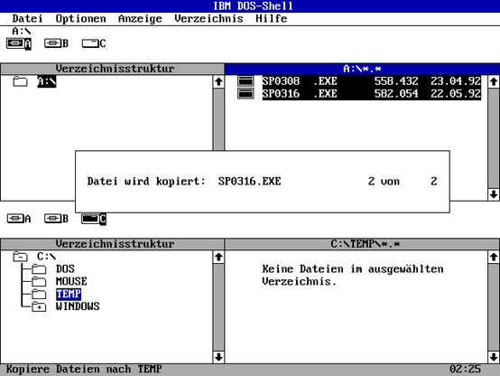 Copying the SP0308.EXE and SP0316.EXE to a temporary folder.