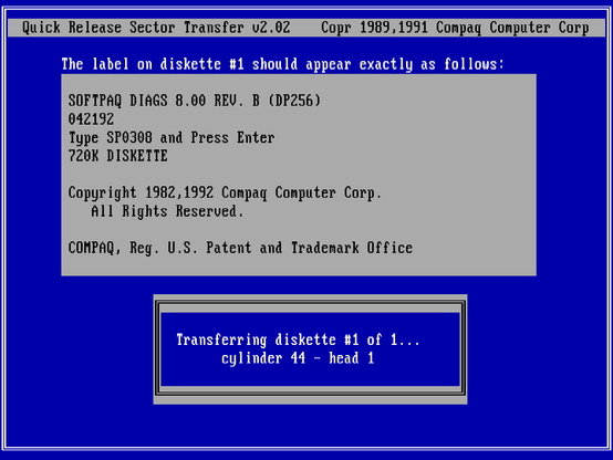 Transferring diskette #1 to a virtual floppy disk.
