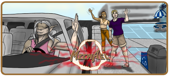 An outdoor scene of a local burger place where Mandy is waiting for Michael when he arrives.