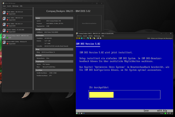 Installing PC DOS 5.02 on a virtual Deskpro 386/25.
