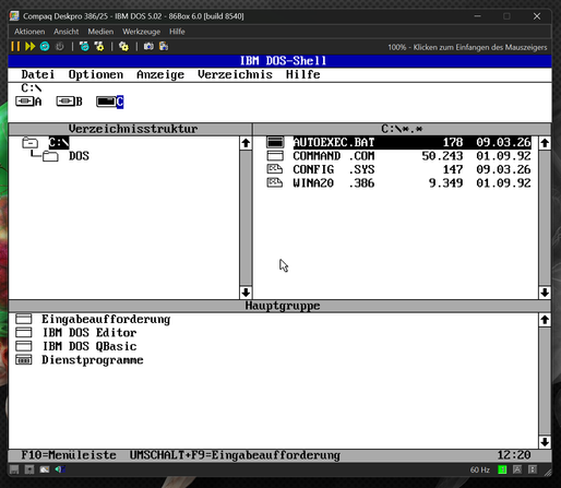 IBM DOS Shell running on the new Deskpro 386/25. Retro file management!