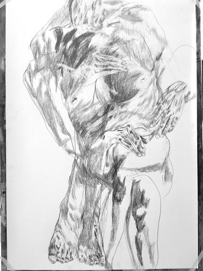 Drawing portrait of a naked male art model
