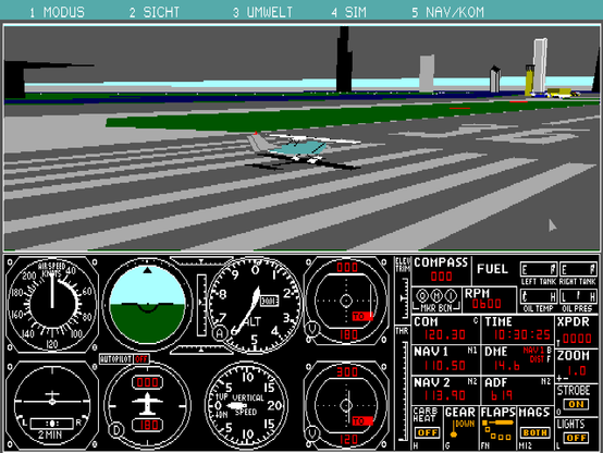 Microsoft Flight Simulator 4.0 running on PC DOS 5.02.