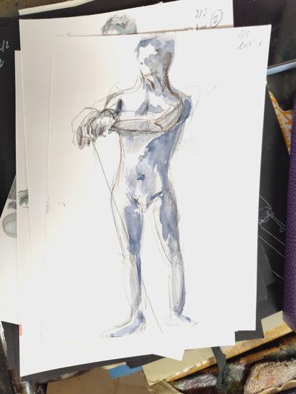 Drawing portrait of a naked male art model