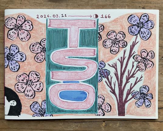 Zine cover with illustrations of flowers, a tree, and the beginnings of Tso’s face.