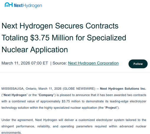 Next Hydrogen press release