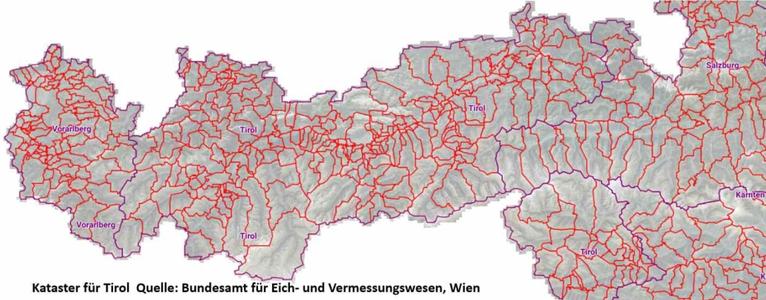 Kataster für Tirol Quelle: Bundesamt für Eich- und vermessungswesen Wien