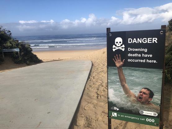 A sign at Gunnamatta surf beach in Victoria. Remember kiddies, no flags, so swim.
Of course when I was there two women decided to take a swim. There were multiple visible rips.