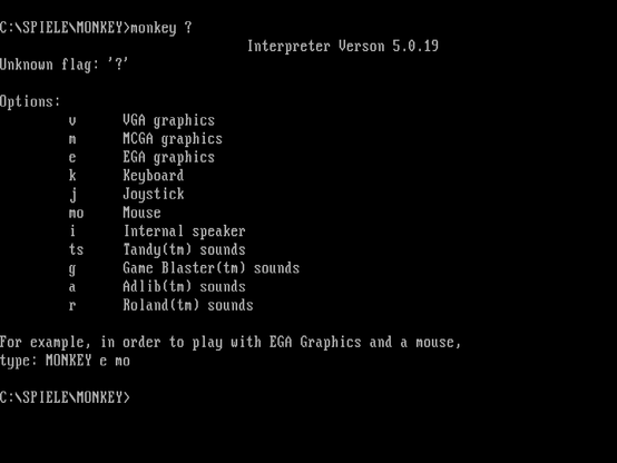 MONKEY.EXE, Version 5.0.19... DOS-Ausgabe