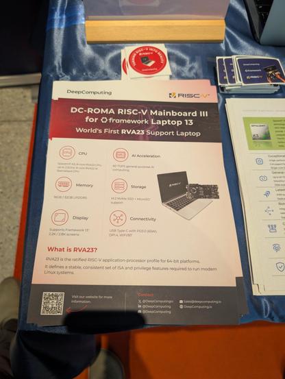 Photo of DC-ROMA RISC-V Mainboard information sheet.