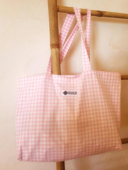 Sac cabas imprimé vichy rose blanc