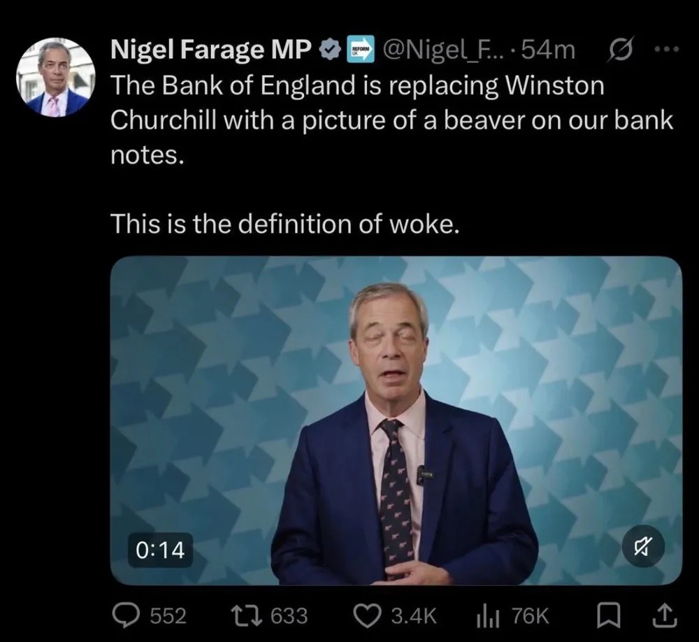 The Bank of England is replacing Winston Churchill with a picture of a beaver on our bank notes. This is the definition of woke.