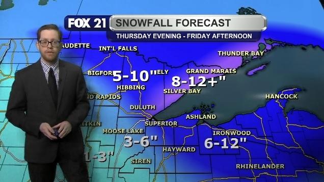 An unusually strong clipper system will bring heavy snow and strong winds through the Northland tonight and Friday morning, creating blizzard-like conditions at times. Snowfall totals will be 6 to 12+ inches for most of the region.