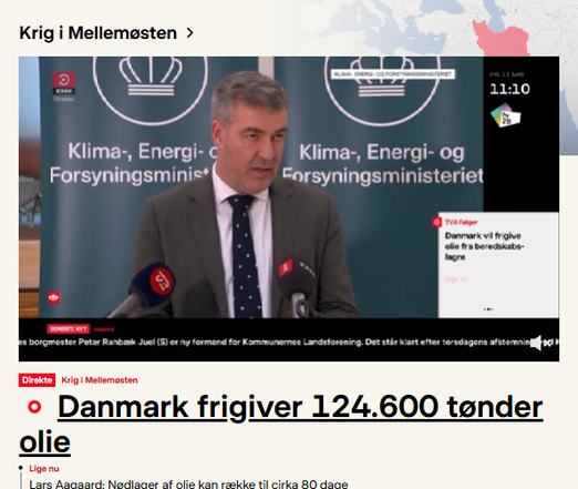 Billede fra dr.dk: Danmark frigiver 124.600 tønder olie