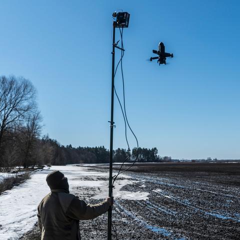Demonstrating the Bullet interceptor drone in the Kyiv region of Ukraine on Wednesday.