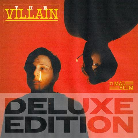 Yellow text in upper left corner reads "Villain." The background is red. Upper right shows the back of a man's head in silhouette. On the lower left is a white man with slicked back black hair staring defiantly into the camera. Transparent text on the bottom reads "Deluxe Edition."