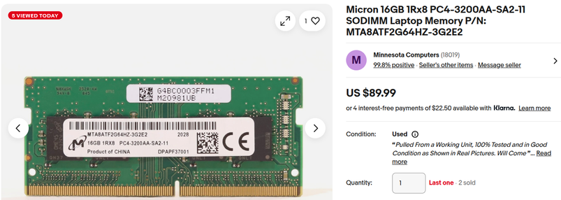 price for memory modules on ebay