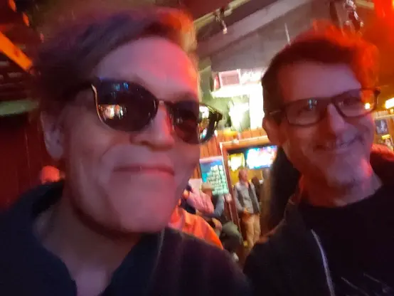photo of Harold Larue and Steven Berson inside the Saxon Pub, Austin Texas, for SXSW 2026