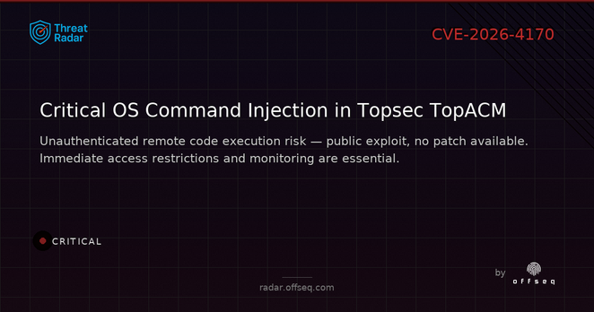 Critical threat: CVE-2026-4170: OS Command Injection in Topsec TopACM