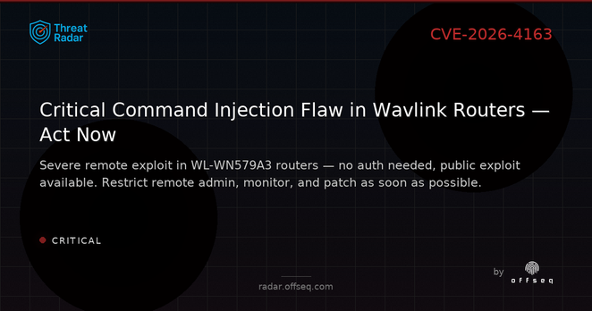 Critical threat: CVE-2026-4163: Command Injection in Wavlink WL-WN579A3