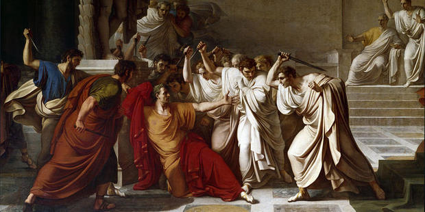 Color image, oil painting, "Detail from ‘The Death of Caesar" (1798) by Vincenzo Camuccini. Courtesy Getty Images