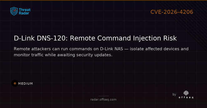 Medium threat: CVE-2026-4206: Command Injection in D-Link DNS-120