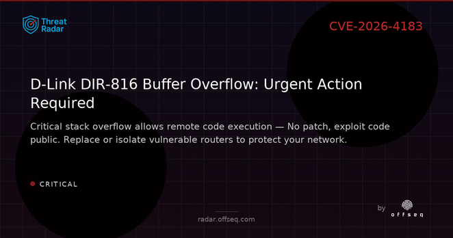Critical threat: CVE-2026-4183: Stack-based Buffer Overflow in D-Link DIR-816