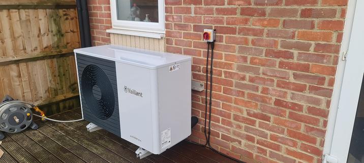 A heat pump outside a house