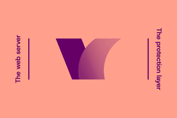 Vinyl Cache symbol: a solid block on the left as the web server, a translucent film on the right as the protection layer, together forming a purple V shape.