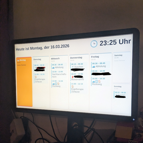 dashboard Ansicht mit Kalenderwoche und Terminen pro Tag