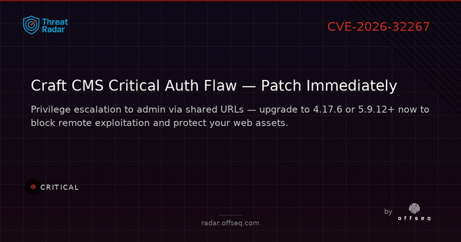 Critical threat: CVE-2026-32267: CWE-863: Incorrect Authorization in craftcms cms