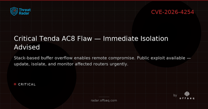 Critical threat: CVE-2026-4254: Stack-based Buffer Overflow in Tenda AC8