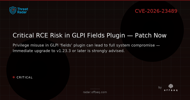 Critical threat: CVE-2026-23489: CWE-20: Improper Input Validation in pluginsGLPI fields