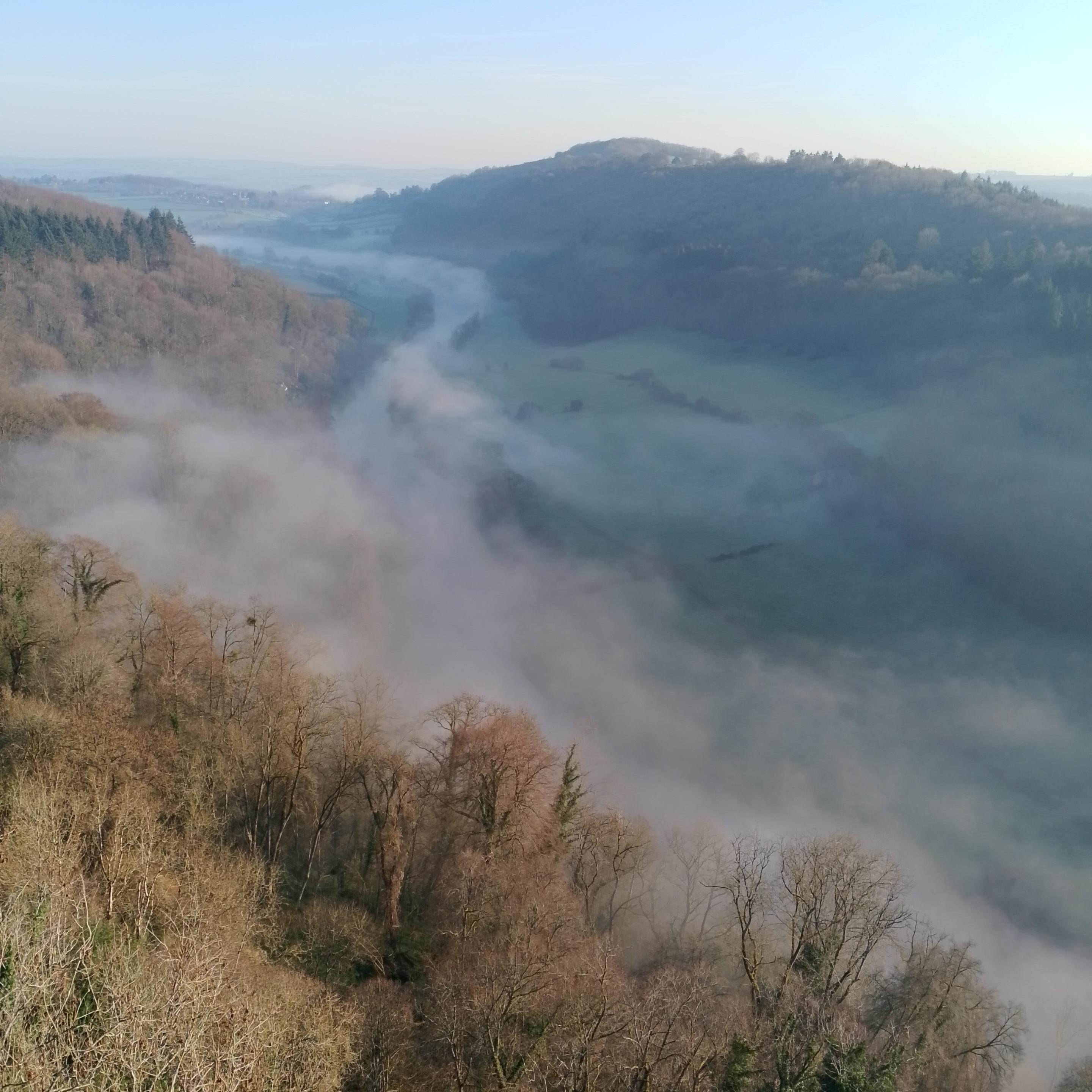 A view from a misty mountain top.