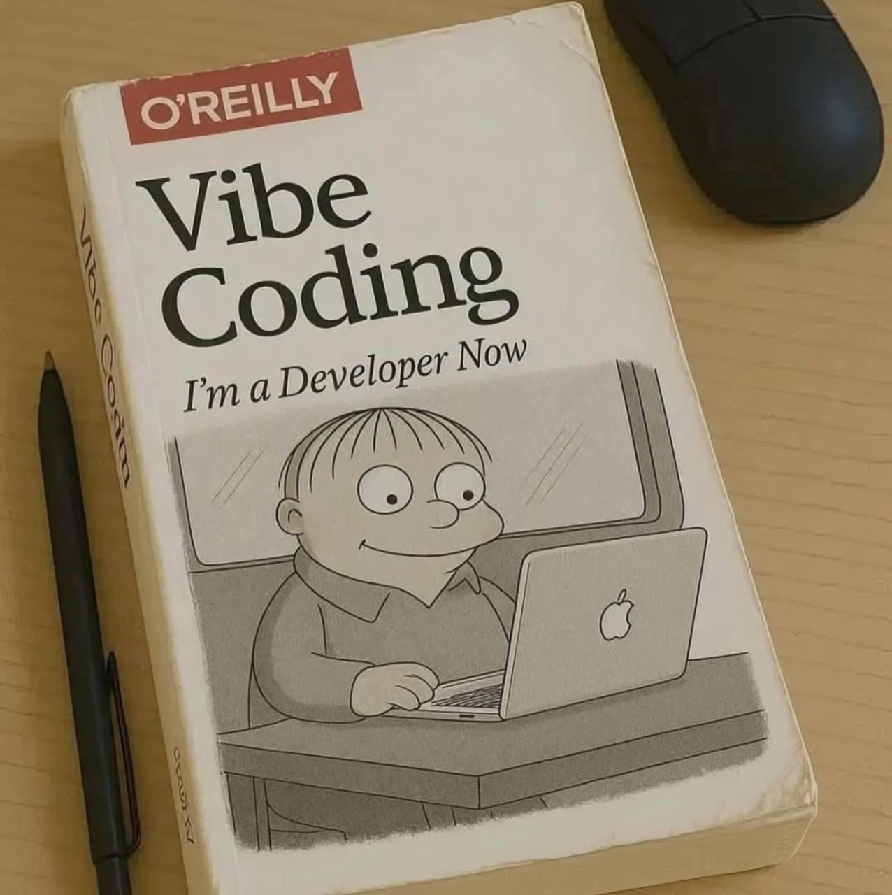 O'Reilly Buch Vibe Coding Im a Developer now Auf dem Cover ist dann Ralph Wiggum vor einem MacBook